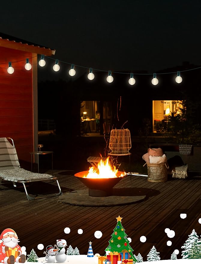 25ft Outdoor Christmas LED String Lights,G40 Frosted White Globe Lights with 27pcs Plastic Bulbs,Round Bulb Christmas Lights for Indoor/Outdoor Wedding Backyard Cafe Garden Christmas Decor