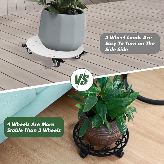 2 Packs Rolling Plant Stand with Wheels Metal Plant Caddy with Wheels Heavy Duty 13'' Round Plant Stand Indoor Iron Plants Rollers for Plants, Plant Dolly with Plant Saucers