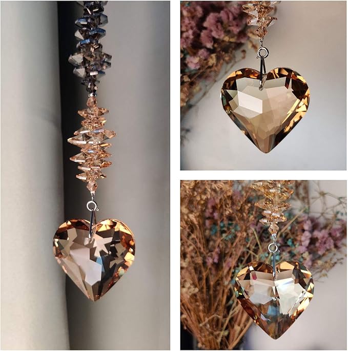 Champagne Glass Heart Crystal Ball Suncatcher, Prism Pendant for Windows, Chakra Indoor Outdoor Hanging Decoration, Rainbow Maker Gifts for Women, Mom and Children…
