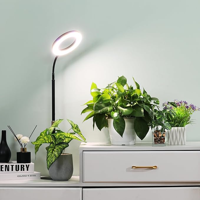 LBW Plant Grow Light, 72 LEDs Desk Halo Grow Light for Indoor Growing, Full Spectrum Grow Lamp with 4/8/12H Auto Timer, 4-Level Brightness, 16"-26" Height Adjustable, Ideal for Indoor Growth, Black