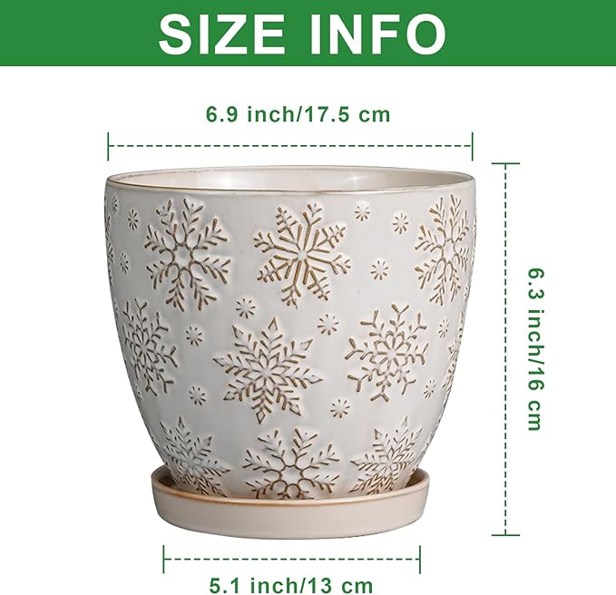 6.9 Inch Plant Pot with Drainage Hole and Saucer Ceramic Planter for Indoor Plant Flower Pot for Orchid Succulents Plants White