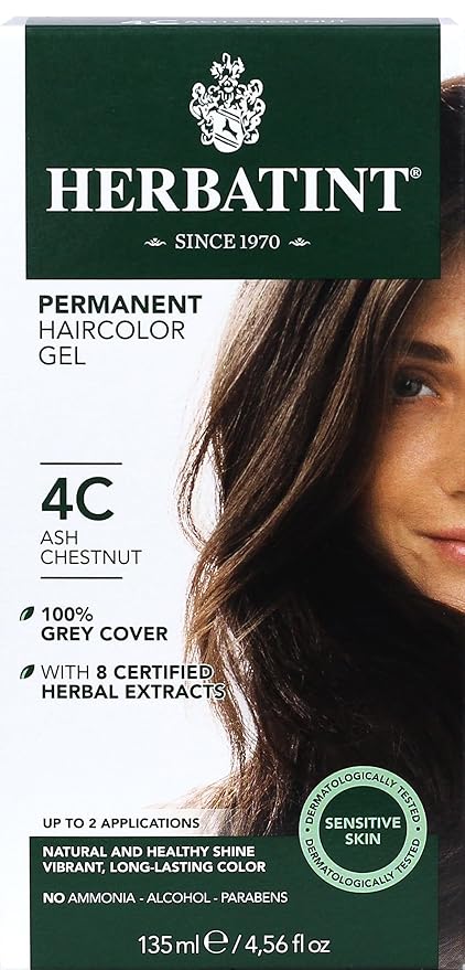 Herbatint Permanent Haircolor Gel, 4C Ash 100% Grey 4.56 oz