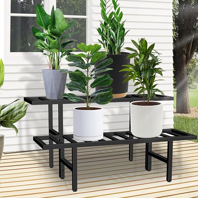 Plant Stand Indoor Outdoor, Heavy Duty Iron Pedestal Stands Metal Plant Stand for Indoor Outdoor, 2-Tier Sturdy Flower Stand Display Plant Shelf