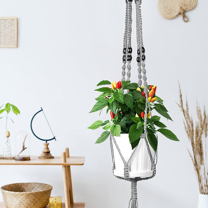 Hoteam 12 Pcs Macrame Plant Hangers Macrame Hanging Planters for Indoor Plants Handmade Boho Hanging Baskets Flower Pots Holder for Outdoor Home Wall Decor