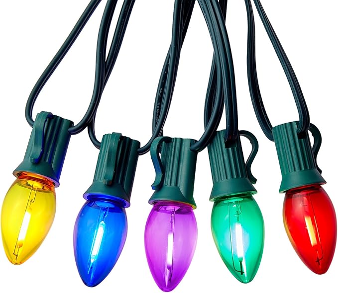 Multicolor C7 LED Christmas String Lights, 100FT C7 Vintage Christmas Lights with 104 Bulbs(4 Spare), Commercial Connectable Christmas Tree Lights for Xmas Holiday Roofline Garden Wedding Decor