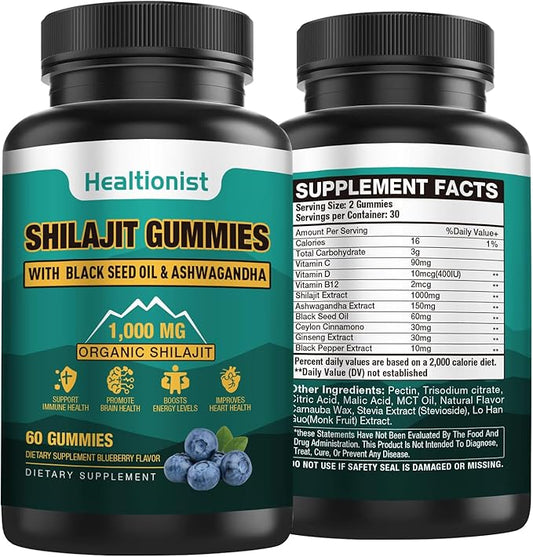 1 Packs 1000 MG Shilajit Supplement 85+ Trace 60 Counts