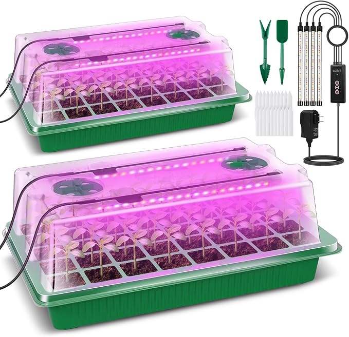 Verdenu Seed Starter Tray with Grow Light, 2 Pack 80 Cells Seed Starter Kit with Humidity Dome, Adjustable Brightness Seed Tray with Smart Timer, 3 Modes, 4 Timing, Seed Germination Kit for Indoor