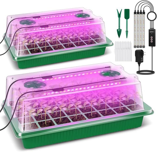Verdenu Seed Starter Tray with Grow Light, 2 Pack 80 Cells Seed Starter Kit with Humidity Dome, Adjustable Brightness Seed Tray with Smart Timer, 3 Modes, 4 Timing, Seed Germination Kit for Indoor