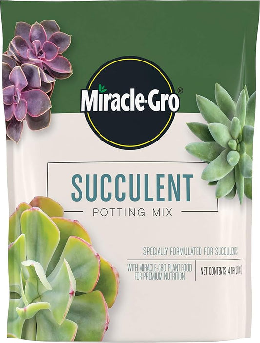 Miracle-Gro Succulent Potting Mix, For Indoor Succulents, Aloe Vera and More, Made with Miracle-Gro Plant Food, 4 qt