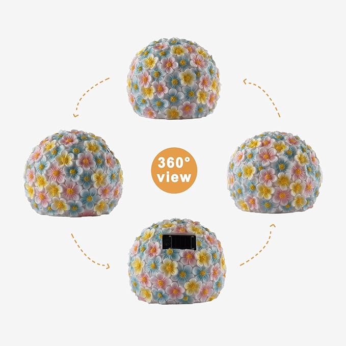 Garden Solar Lights Outdoor Decorative,Colored Resin Flower Solar Globe Lights,Upgraded Waterproof Multicolor Ball Lights for Yard Pathway Patio Lawn Outside Decor