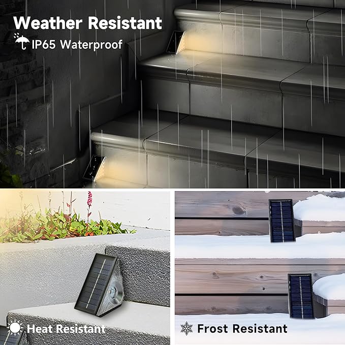 Solar Step Lights, 8 Pack Solar Stair Lights Outdoor Waterproof, Warm White/7 RGB Colors LED Outdoor Deck Light, Outside Lighting Decor for Garden Stair, Deck, Front Step, Front Porch, and Patio