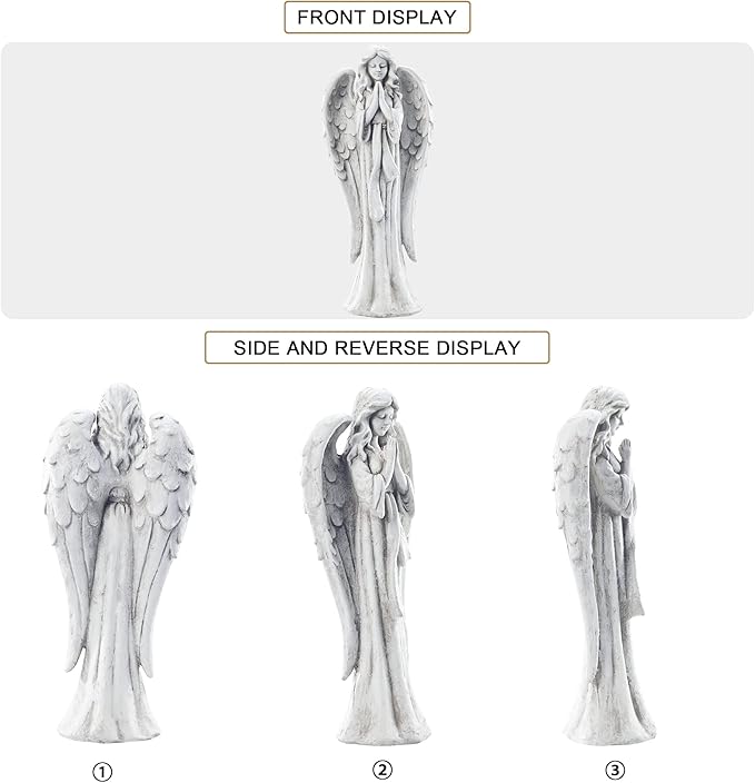 TOETOL Outdoor Garden Statues Praying Angel Statue 31.1" Grave Decorations Magnesium Oxide Stone Grey Yard Patio Deck Home Entryway Hallway Sculpture
