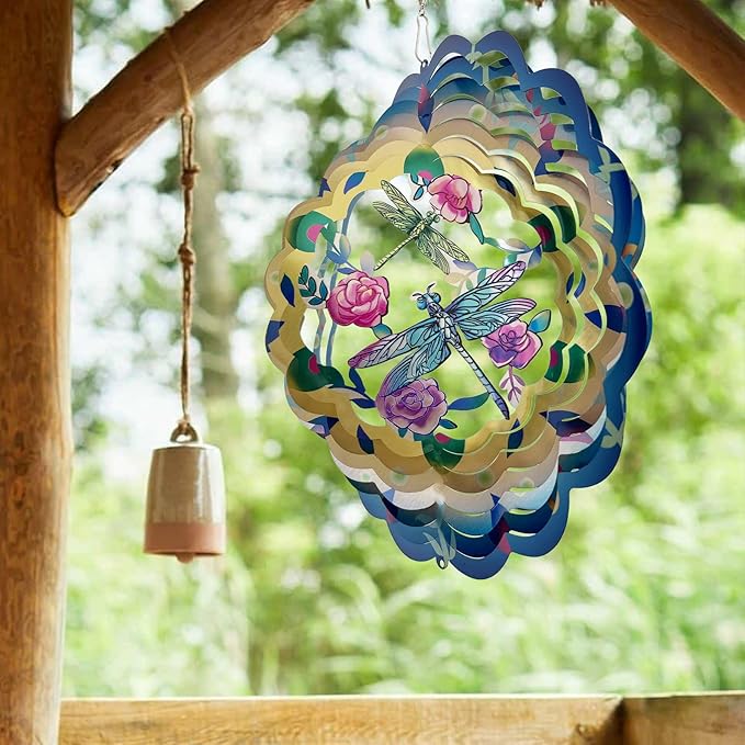 Dragonfly Wind Spinners Metal Dragonfly Gifts for Women Mom Grandma,12inch Hanging Wind Spinner for Outdoor&Indoor Decor Wind Kinetic Ornament for Yard Garden Decoration
