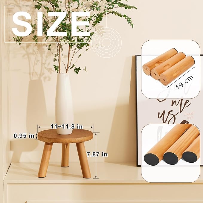 Yanbaga 2 Pack Wood Plant Stand Indoor,11-12" Mid Century Modern Plant Stand Holder with Growth Ring,Plant Stool Display Stand for Flower Pots ,Outdoor, Garden,Patio