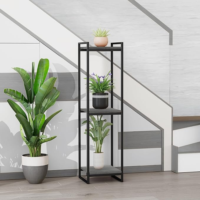 45" Tall Plant Stand Indoor, 3-Tier Modern Plant Shelf Corner Flower Pot Holder Organizer for Living Room Balcony Garden, Oak Grey