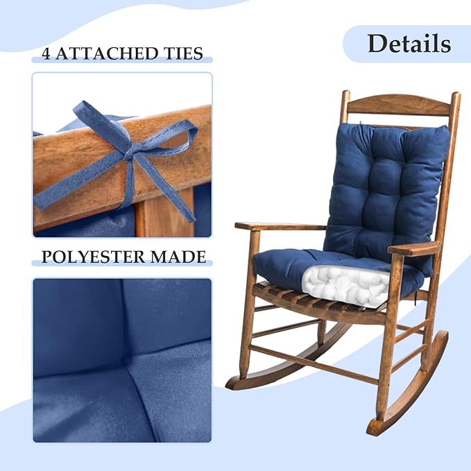 Indoor Outdoor Rocking Chair Cushions Pack of 1, Patio High Back Chair Seat Cushions with Ties for Garden Patio Furniture, Khaki