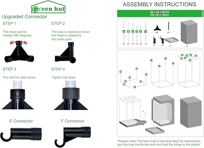 Indoor Grow Tent 48"x24"x60" 600D Mylar Hydroponic Grow Tent for Indoor Plant Tent with Observation Window and Removable Floor Tray 4x2 Grow Tent