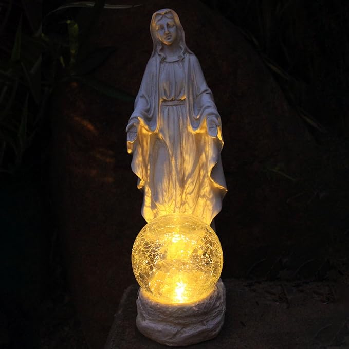 Solar Garden Decor Virgin Mary Figure with Lights,Blessed Mother Outdoor Statue for Home/Garden Decor, Gift for Women/Monther(11.22" H)