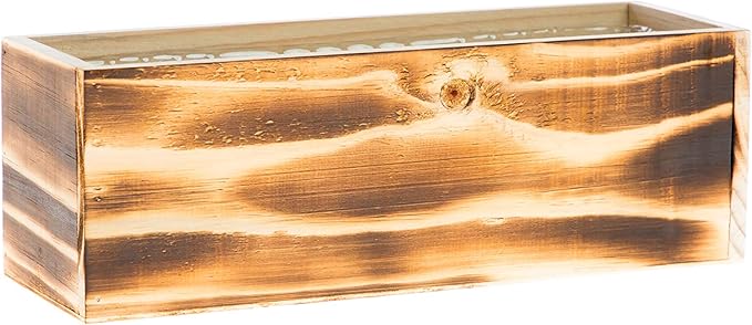 Wooden Planter Box, Rustic Barn Wood/Whitewash with Plastic Liner l Garden Decor l Restaurant and Wedding Decorations l Table Centerpiece (12x4 Set of 4, Burned Wood)