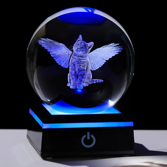 Qianwei Cat Memorial Gifts for Loss of Cat - Pet Memorial Cat Angel Statue 3D Crystal Engraved Office Decor - Remembrance Bereavement Passing Away Sympathy Gifts in Memory of Death