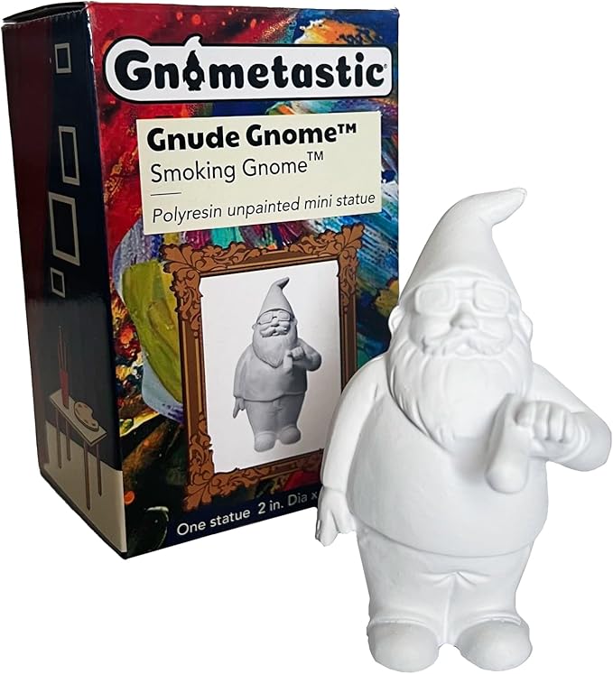 Gnometastic Gnude Mini Gnomes - Smoking Hippie Unpainted Gnome Statue, 3.5in DIY Paint Your Own Gnome Mini -Funny Garden Gnomes to Paint for Adults