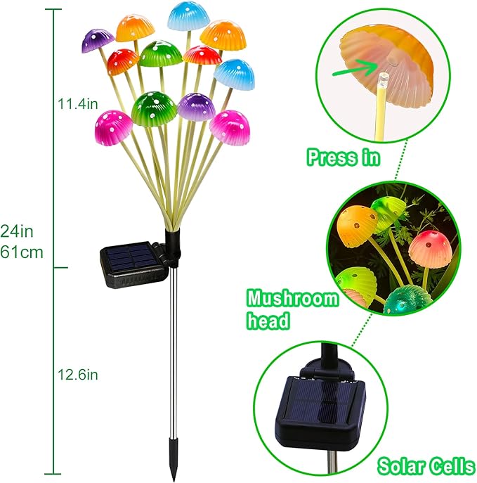 Kohlrabi Solar Garden Lights, 4 Pack Solar Mushroom Lights Outdoor, Upgraded 48LED Solar Mushroom Yard Decor Outside Waterproof, Garden Decor for Lawn Front Porch Patio Backyard, 6 Colors Mushroom