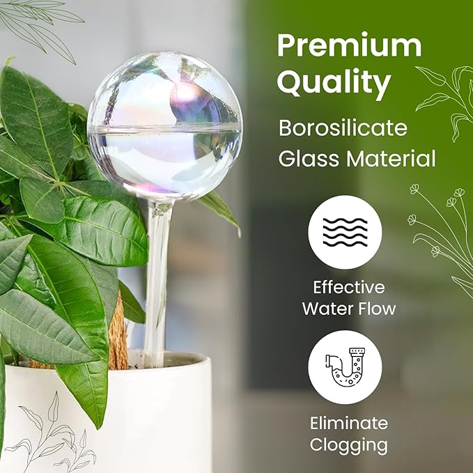 Large 2 Pcs Iridescent Self Watering Globes, Glass Rainbow Plant Watering Globes, Self Watering Planter Insert, Automatic Plant Waterer Indoor, Plant Watering Devices, Plant Water Globe, Watering Bulb