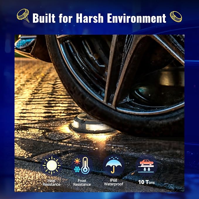 Solar Driveway Lights Outdoor 4 Pack, RGB Colors Solar Deck Dock Lights Outdoor Waterproof IP68, 3 Dynamic Light Modes, Driveway Marker for Warning Stair, Boat Dock, Step, Walkway, Patio Decor