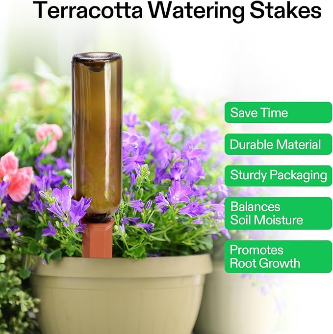 VIVOSUN 10Pcs Self-Watering Spikes, 7 Inch Hexagonal Terracotta Watering Stakes, Auto-Water Device, Planter Insert for Indoor & Outdoor Potted Plants, 10-Pack