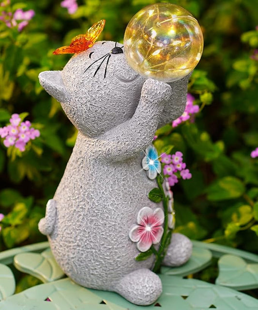 Solar Cat Outdoor Garden Statues : Outside Decor with Lights Clearance for Yard Art Lawn Ornaments Porch Patio Balcony Home House - Birthday Gifts for Grandma Mom Women