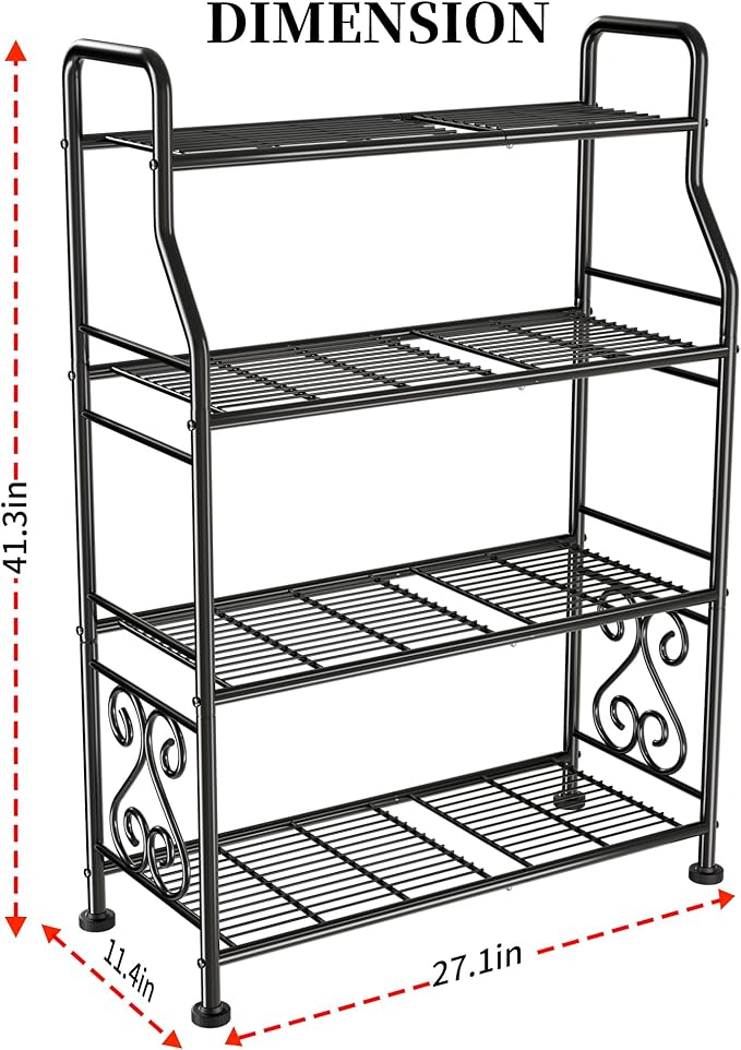 GIOTORENT Plant Stand Outdoor Indoor 4 Tier Metal Waterproof - 41.3" Plant Shelf for Patio, Balcony, Living Room, Large Capacity Tiered Plant Rack, Black