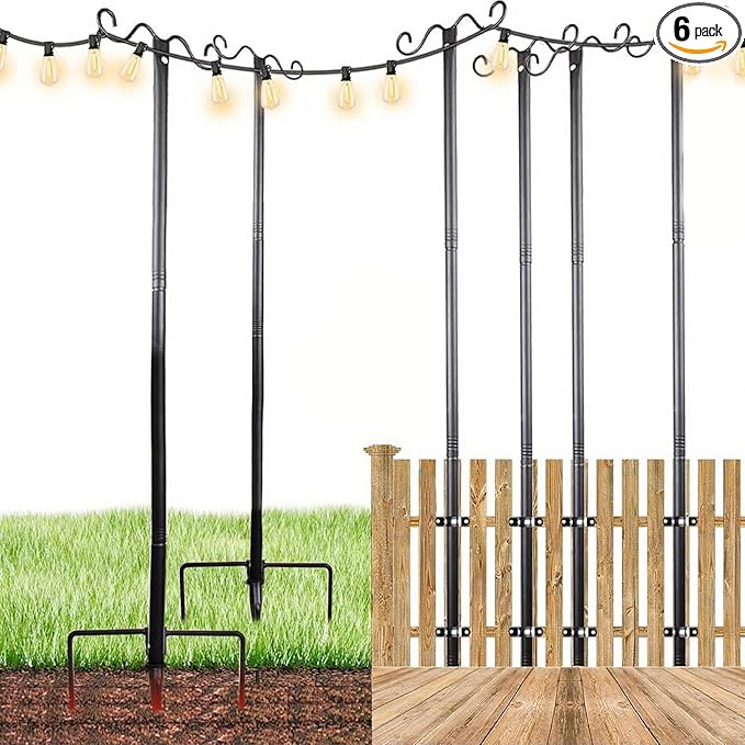 Lightdot Outdoor String Light Poles, 9FT Metal Patio Light Poles Post for Outside with Fork for Outside Hanging Backyard Garden, Deck Lighting Stand for Parties, Wedding, Halloween Decor -6Pack