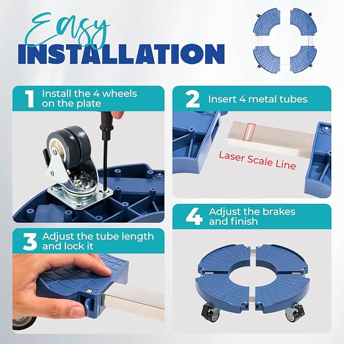 Idzo Heavy Duty Trolley Large Plant Pots Planters Caddies with Wheels 440lbs Capacity, Plant Stand Adjustable 15-21 in, Blue