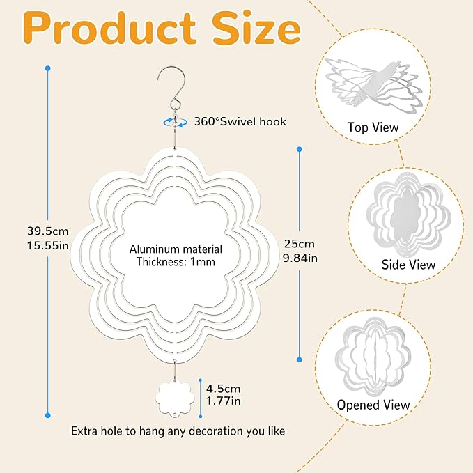 Sublimation Wind Spinner Blanks, 8 Pack 10 Inch 3D Aluminum Metal Hanging Wind Spinner Bulk for Garden Yard Outdoor, Window Porch Decoration for Heat Press Transfer DIY (16. Luchy-flower-8pcs)