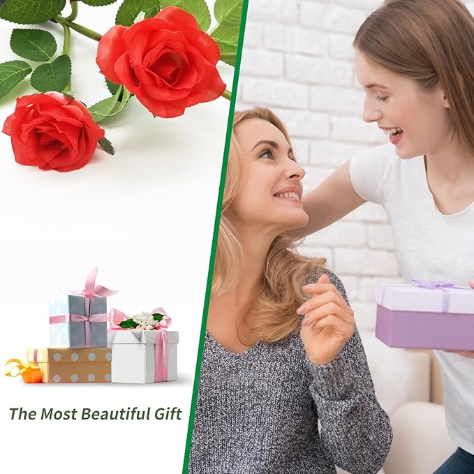 Solar Garden Lights, Solar Outdoor Lights with More Realistic 10 Rose Waterproof Solar Powered Flowers for Outside Patio Yard Pathway Decorations, 2 Pack Red