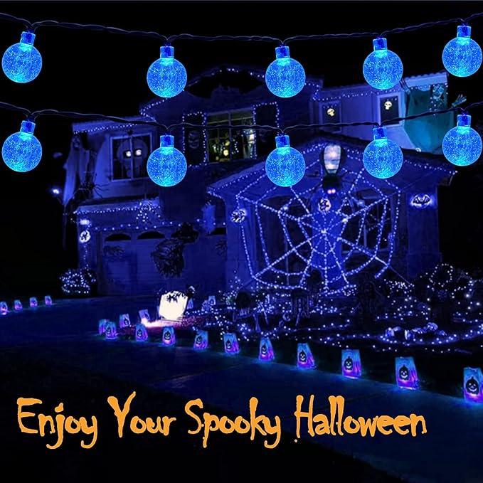 Blue 2-Pack 100 LED 64FT Crystal Globe Solar Christmas Lights, Outdoor Waterproof Solar String Lights with 8 Lighting Modes, Solar Outdoor Decorations for Tree Garden Patio Party Wedding Christmas