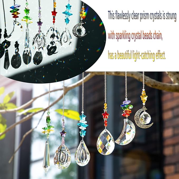 H&D HYALINE & DORA 6PCS Suncatchers Crystal Chandelier Prism Hanging Ornament for Window Home Garden,Rainbow Maker Crystal Pendant
