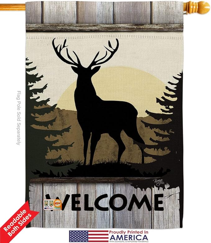 Welcome Deer House Flag Eagle Set Animals Wildlife Outdoor Bear Wolf Pet Nature Farm Animal Creature Small Decorative Gift Yard Banner Double-Sided Made In USA 28 X 40