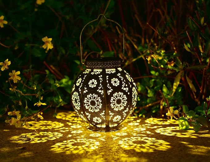 Moroccan Garden Solar Lanterns, {Set of 2} Bohemian Landscape Solar Lights Outdoor Waterproof for Yard Pathway Patio Tree Table Decor (Bronze)