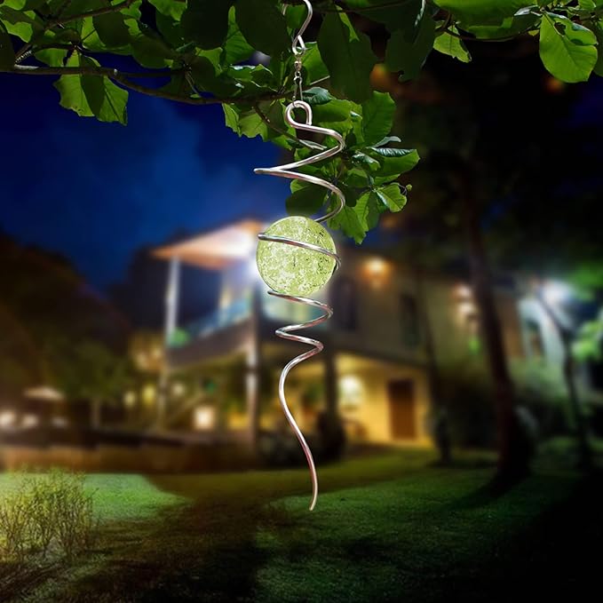 Glow in The Dark Wind Spinner Tail Gazing Ball Spiral Decorative Spiral Tail Wind Spinner Stabilizer Sun Catcher,Indoor Outdoor Hanging Art Garden Decoration Wind Sculpture Stabilizer-13in