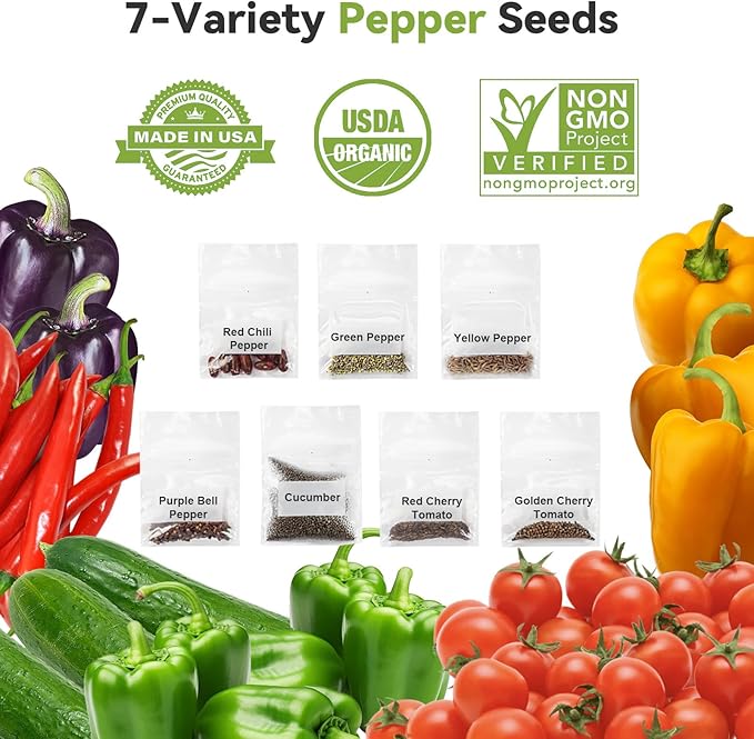inbloom Pepper Seed Pod Kit for AeroGarden, iDOO, Ahopegarden, MUFGA Hydroponic Growing System, 12-Pod, 350+ Seeds include Cucumber,Red Chili Pepper,Green&Yellow Pepper,Purple Pepper,Red&Golden Tomato