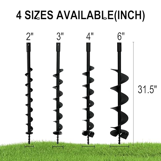 Heavy-Duty 2" Earth Auger Drill Bit - 31.5" Long Carbon Steel Spiral Bit Post Hole Digger for Planting Trees, Fence Posts, Deck & Patio Gardening & DIY Projects - Fits 3/4" Drill Heads