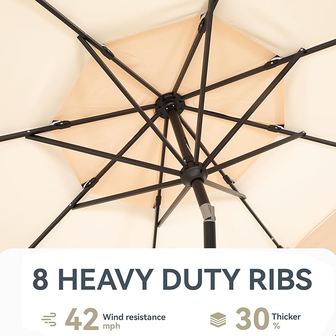 GREEN PARTY 10ft Outdoor Patio Umbrella, Auto-Tilt Market Table Umbrellas with Crank, 8 Sturdy Ribs & 1.5" Pole UV Protection for Garden Deck Backyard Pool