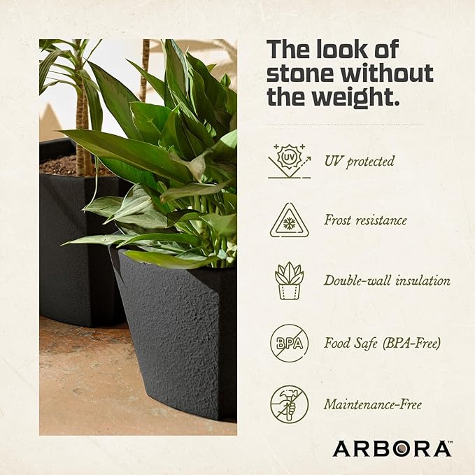 ARBORA 20" Monaco Square Polyresin Indoor and Outdoor Planter with Classic Black Finish - Durable, Weatherproof, Lightweight, Large Plant Pot for Patio, Garden, Deck, Entryway
