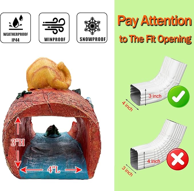 Teaeeno Orange Cat Decor Statue Gutter Downspout Extension Decorative,Animal Statue Outdoor Decor,3"×4" Rain Gutter Downspout Splash Block,Garden Splash Block Outdoor Sculpture,Rain Downspout Diverter