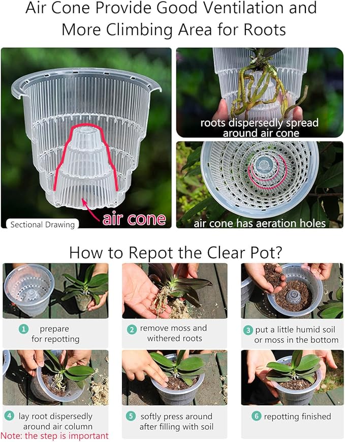 5 inch Orchid Pots with Holes for Repotting with Excellent Airflow, Set of 1, Double Layer Plastic Imitate Ceramic Orchid Planter, Clear Orchid Pot Match Decorative Orchid Container