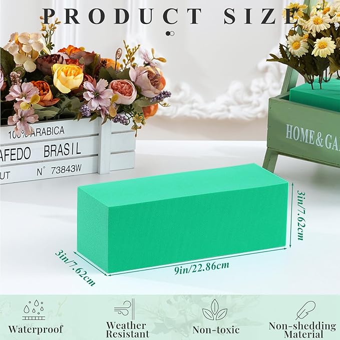 Lallisa 8 Pcs Reusable Floral Foam Blocks 9 x 3 x 3 Water Weather Resistant Dry Floral Foam for Artificial Flower Arrangements Outdoor Flower Boxes Outside Hanging Planters Wedding Home Decor (Green)