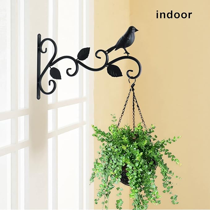 Hanging Plants Bracket 12" Bird Planter Outdoor Hooks Hangers for Flower Baskets Pot Bird Feeder Wind Chimes Lanterns Patio Garden Outdoor Indoor Metal Black, 4 Packs