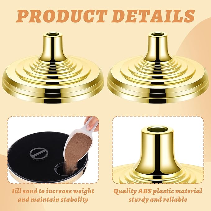 Leinuosen 4 Pcs Flag Holder Stand FlagPole Stand Flag Pole Base for Indoor Outdoor 1.3/1.1 Inch Diameter Flagpole Garden House Classroom Churches Meeting Party Flags Banner(Gold)