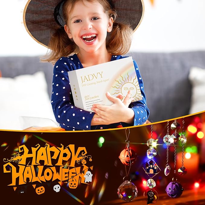 270 Pcs Halloween DIY Crystal Sun Catchers Indoor Window, Hanging Prism Suncatchers for Halloween Decorations, Outdoor Halloween DIY Suncatcher Kit, Glass Crystal Sun Catcher Crafts for Adult…